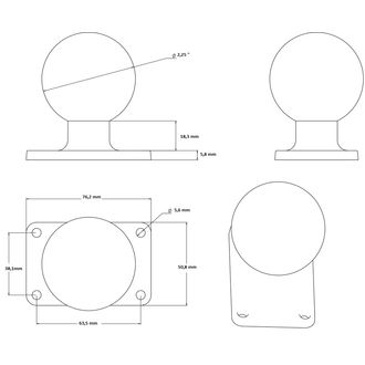 RAM Mounts obdĺžnikový adaptér s rozstupom 63,5x38,1 mm s 2,25"guľovým čapom, RAM-D-202U-23