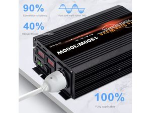 Napájací menič HOULI 12V na 230V, 1500W/3000W, čistá sínusoida