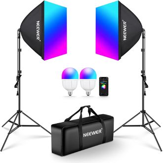 Neewer NK800 softbox stojanová súprava, sada 2x trvalých RGB LED fotografických svetiel, 2x softbox, 2x 26W LED