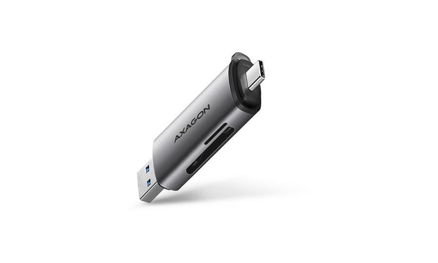 AXAGON CRE-SAC, USB3.2 Gen1 + USB-C a USB externá čítačka kariet microSD / SD, podpora UHS-I
