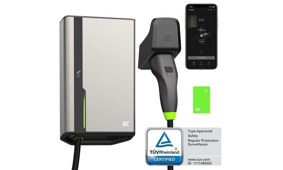 Green Cell HabuDen Wallbox 22kW 32A nabíjacia stanica pre elektrické vozidlá s NFC, aplikáciou, BT, 7,5 m káblom