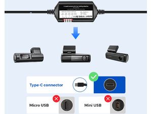 Lingdu AZDOME Hardwire Kit Súprava USB-C na napájanie kamier v parkovacom režime