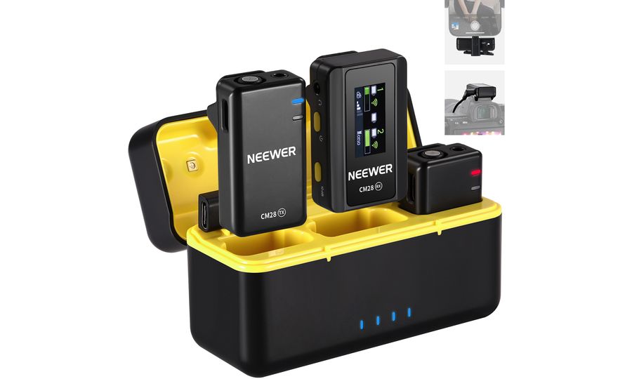 Neewer CM28 PRO, sada 2x bezdrôtový klopový mikrofón, prijímač a nabíjacia základňa