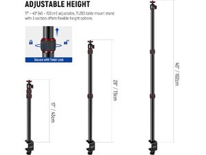 Neewer TL283 Teleskopické rameno na upínanie stolov, 43-102 cm, čierne