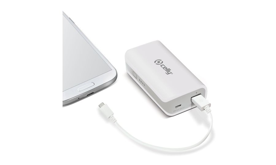 Celly powerbank 4000 mAh s LED baterkou, USB výstupom a microUSB káblom, 1A biela