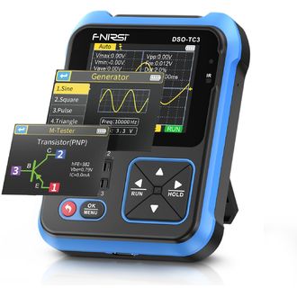 FNIRSI DSO-TC3 Ručný digitálny osciloskop, tester tranzistorov, generátor signálov 3v1, 2,4" displej