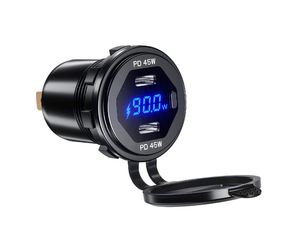 Vodotesná vstavaná nabíjačka/zásuvka s monitorovaním napätia, 2x USB-C, rýchle nabíjanie PD, 90 W