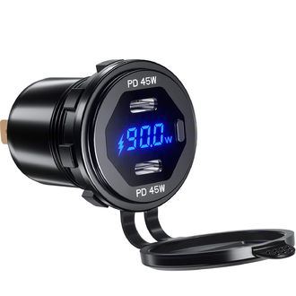 Vodotesná vstavaná nabíjačka/zásuvka s monitorovaním napätia, 2x USB-C, rýchle nabíjanie PD, 90 W