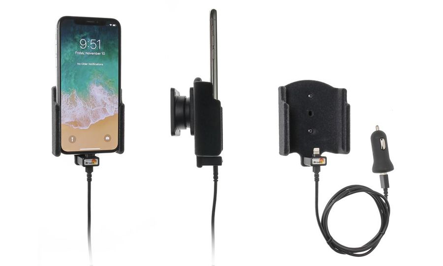 Brodit držiak do auta na Apple iPhone Xs/X bez puzdra, s nabíjaním z cig. zapaľovača/USB, zamat