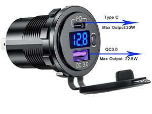 Vodotesná vstavaná nabíjačka s monitorom napätia, USB+USB-C, rýchle nabíjanie QuickCharge 3.0/PD30W
