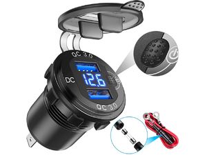 Vodotesná vstavaná nabíjačka/zásuvka s monitorom napätia, 2x USB, QuickCharge 3.0