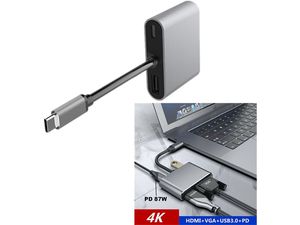 Mobilly 4v1 USB-C na HDMI, VGA, USB3.0 adaptér s napájaním 87W