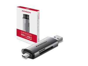 AXAGON CRE-SAC, USB3.2 Gen1 + USB-C a USB externá čítačka kariet microSD / SD, podpora UHS-I