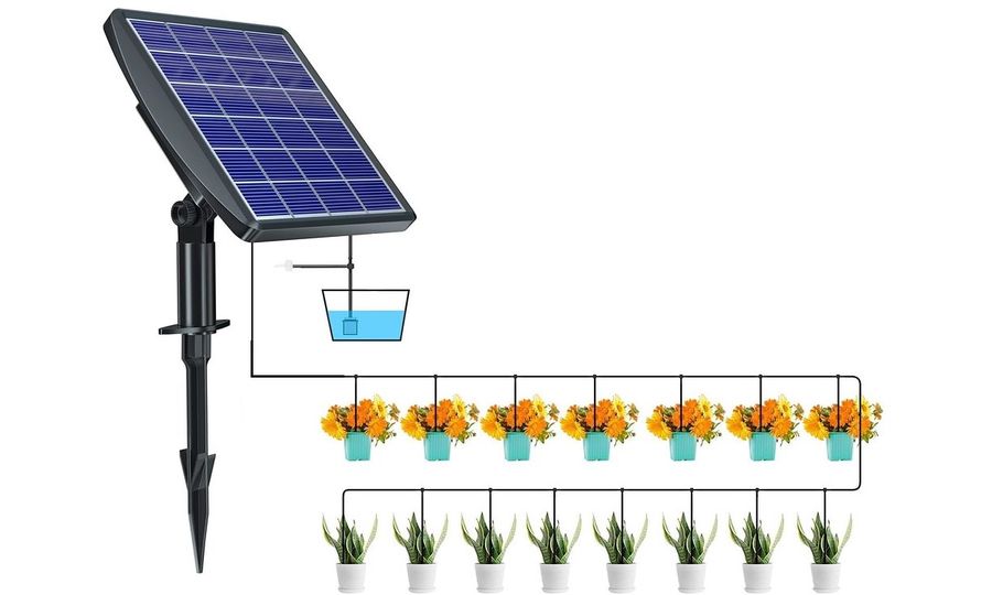Inteligentný zavlažovací systém so solárnym panelom, vstavanou batériou 2000 mAh, 15 dýzami