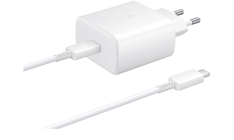 Cestovná rýchlonabíjačka Samsung USB-C s káblom, 45 W, biela, ekologické balenie