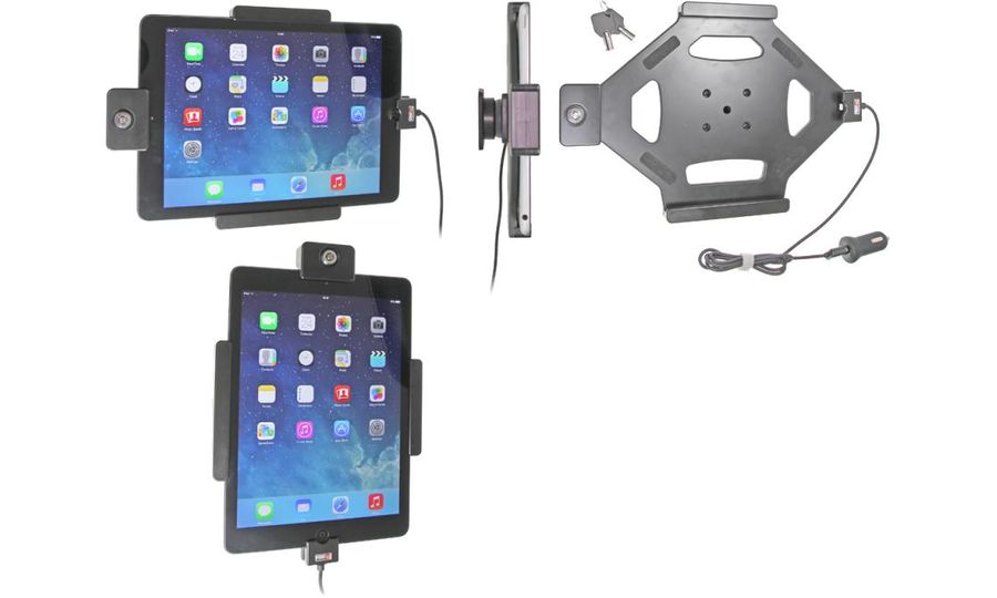 Brodit držiak do auta na Apple iPad 9.7 New, bez puzdra, s nabíjaním z cig. zapaľovača/USB/zámok