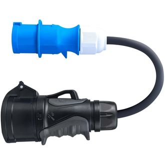 Zelený adaptér červený CEE 16A 400V na modrý CEE 16A 230V, IP44