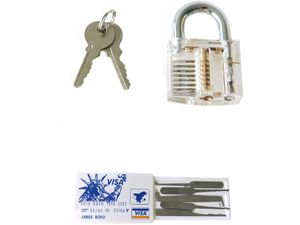 Mobilly lockpick transparentný tréningový visiaci zámok + DARČEKOVÁ KARTA s pružinami