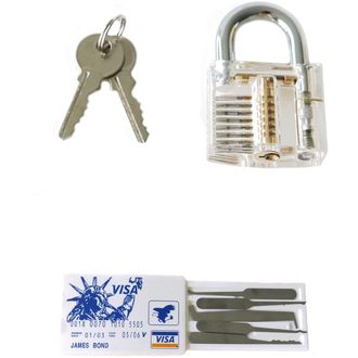Mobilly lockpick transparentný tréningový visiaci zámok + DARČEKOVÁ KARTA s pružinami