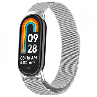 Mobilly Milánsky ťahový celokovový náhradný náramok pre Xiaomi Mi Band 8 - Silver