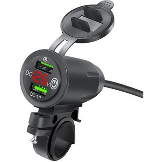 Vodotesná nabíjačka s monitorom napätia na riadidlách, 2x USB, rýchle nabíjanie QC3.0