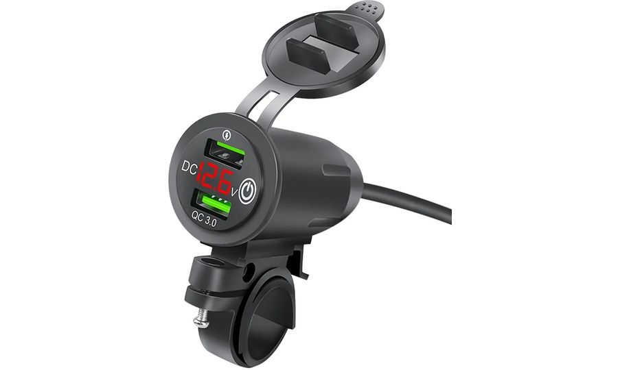 Vodotesná nabíjačka s monitorom napätia na riadidlách, 2x USB, rýchle nabíjanie QC3.0
