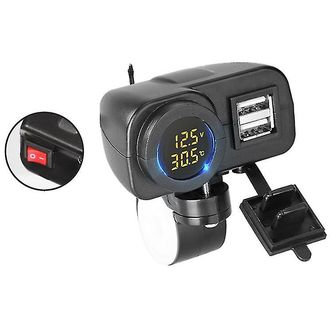 Vodotesná nabíjačka s monitorom napätia a teplomerom na riadidlách, 2x USB, rýchle nabíjanie QC3.0 36W