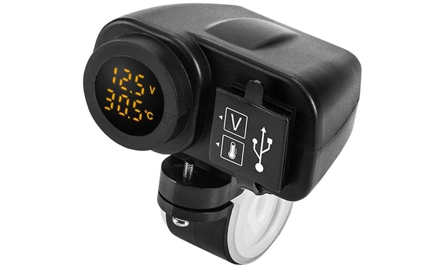 Vodotesná nabíjačka s monitorom napätia a teplomerom na riadidlách, 2x USB, rýchle nabíjanie QC3.0 36W