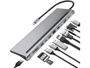 USB-C HUB 11v1 (USB-C PD, HDMI 4K, VGA, LAN RJ45, 3x USB 3.0, SD, microSD, audio)