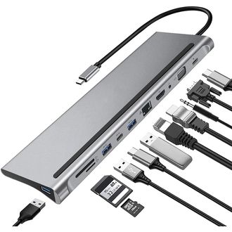 USB-C HUB 11v1 (USB-C PD, HDMI 4K, VGA, LAN RJ45, 3x USB 3.0, SD, microSD, audio)