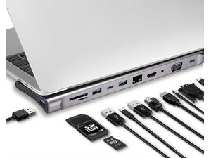 USB-C HUB 11v1 (USB-C PD, HDMI 4K, VGA, LAN RJ45, 3x USB 3.0, SD, microSD, audio)