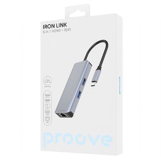 Proove IRON LINK 6v1 hub Type-C, 2x USB 3.0, čítačka SD/TF, RJ45 (LAN), HDMI, hliník, pre Windows/Mac