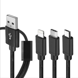 Opletený nabíjací kábel 3v1 USB-C, Lightning, MicroUSB na nabíjanie až 3 telefónov súčasne