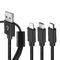 Opletený nabíjací kábel 3v1 USB-C, Lightning, MicroUSB na nabíjanie až 3 telefónov súčasne