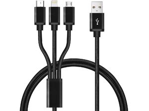 Opletený nabíjací kábel 3v1 USB-C, Lightning, MicroUSB na nabíjanie až 3 telefónov súčasne