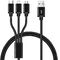 Opletený nabíjací kábel 3v1 USB-C, Lightning, MicroUSB na nabíjanie až 3 telefónov súčasne