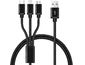 Opletený nabíjací kábel 3v1 USB-C, Lightning, MicroUSB na nabíjanie až 3 telefónov súčasne