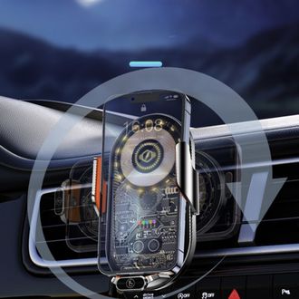 Držiak telefónu do auta s 15W bezdrôtovým nabíjaním Qi, priehľadný dizajn, do mriežky ventilácie