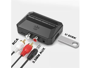 VAORLO Bluetooth 5.3 audio prijímač, RCA (Cinch), 3,5 mm AUX, USB, microSD, NFC, mikrofón, do auta