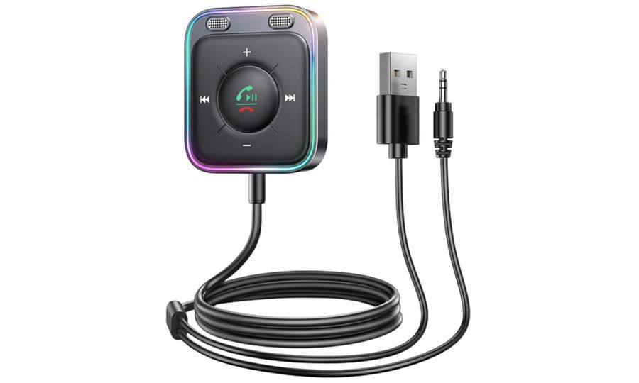 LED Bluetooth 5.3 audio prijímač do auta, duálny mikrofón, USB, 3,5 mm AUX