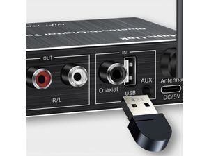 VAORLO Bluetooth 5.3 audio prevodník/prijímač, RCA, 3,5 mm AUX, 6,5 mm AUX, USB