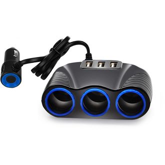 Rozbočovač pre zapaľovač cigariet do auta 3xCL 120W s nabíjačkou 3x USB 3,1A s káblom
