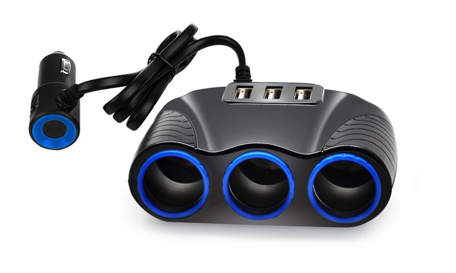 Rozbočovač pre zapaľovač cigariet do auta 3xCL 120W s nabíjačkou 3x USB 3,1A s káblom
