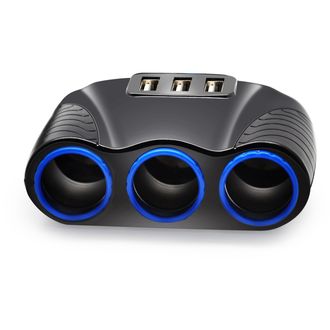 Rozbočovač pre zapaľovač cigariet do auta 3xCL 120W s nabíjačkou 3x USB 3,1A s káblom