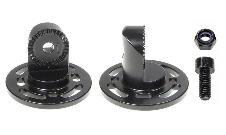 Brodit koncový úchyt dierovaný, priemer základne 64 mm, drobné ozubenie, čierny