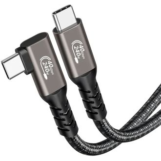 Kábel USB4 USB-C 5A, 240W, Thunderbolt 3, 40Gbps 8K@60Hz, opletený, konektor L, 20cm, čierny