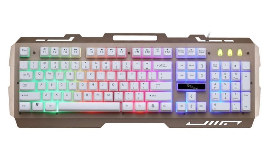 PrimeGear G700, herná klávesnica pre PC s držiakom na mobil, USB, RGB podsvietenie, biela, US