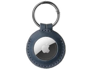 FIXED Puzdro pre Apple AirTag z pravej hovädzej kože s karabínkou, modré