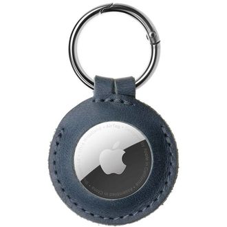 FIXED Puzdro pre Apple AirTag z pravej hovädzej kože s karabínkou, modré