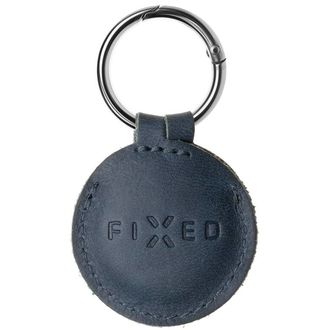 FIXED Puzdro pre Apple AirTag z pravej hovädzej kože s karabínkou, modré
